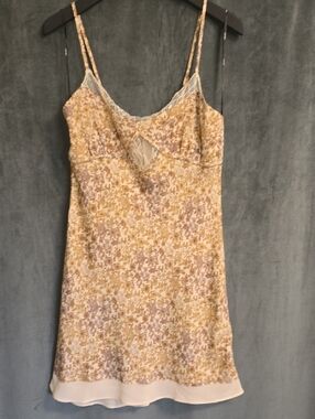 Forever 21 Yellow and Taupe Floral Lace-Trim Slip Dress